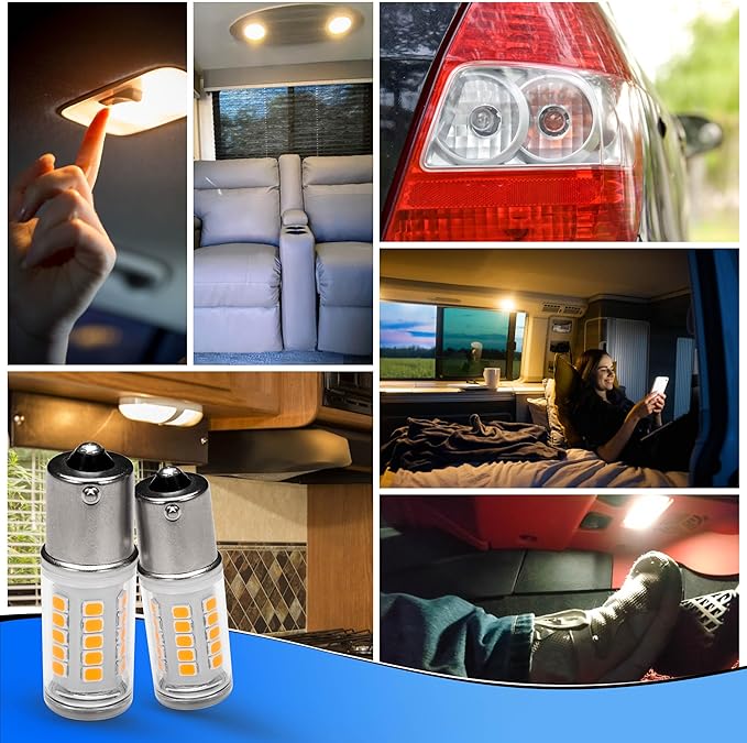 1141 1156 P21W BA15S 12V LED Bulbs, 5 Watts Warm White 2700K, AC/DC12-24 Volt, DC Bayonet Single Contact Base Replacement for RV Boat Mower Lawn tractors Bathroom Reversing lights, 3 Pack