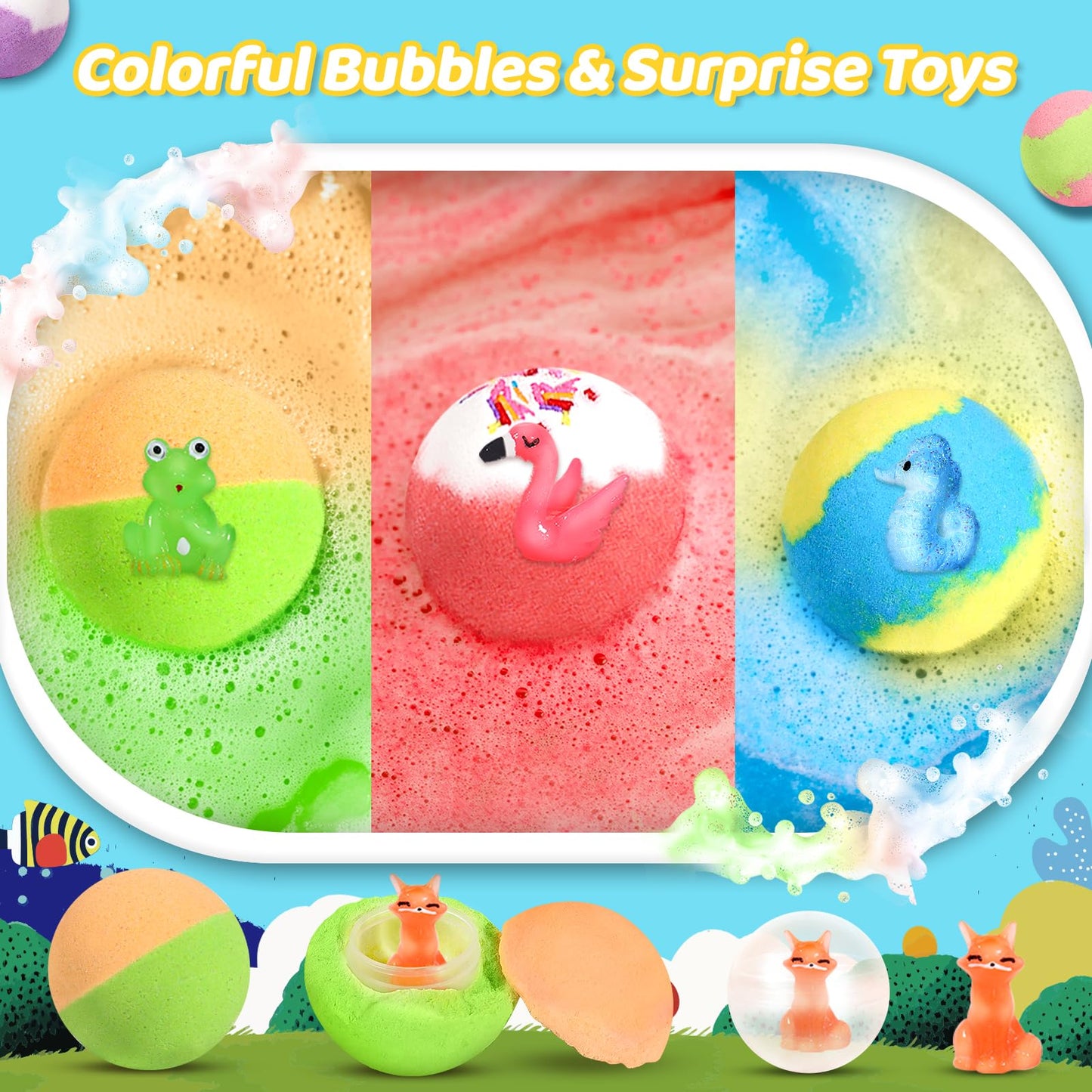 30 Bath Bombs for Kids with Toys Inside, Kids Bath Bombs Gift Set with 30 Sea & Land & Sky Animal Surprise Toy, Natural Organic Bubble Bath Toys, Christmas Gifts for Girls Boys, Stocking Stuffers