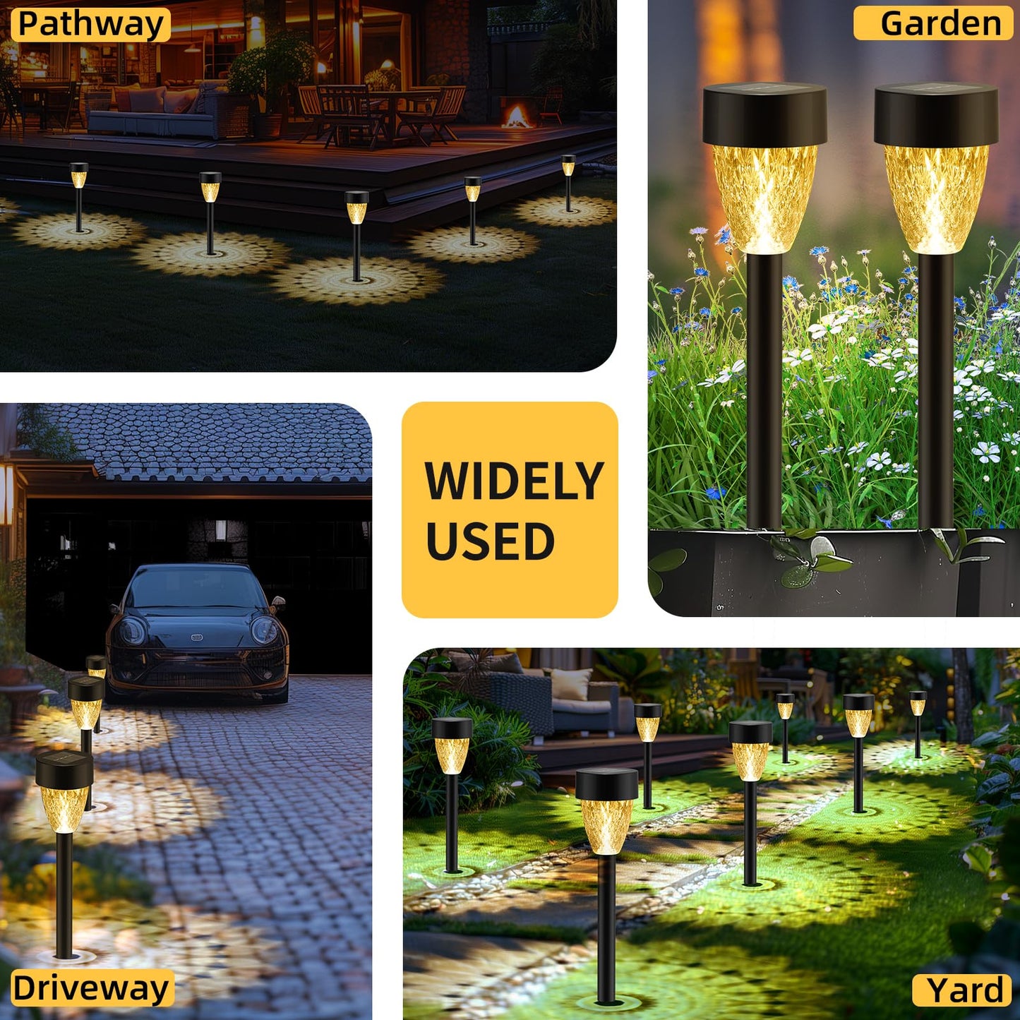 12 Pack Solar Garden Lights, Outdoor Waterproof Up to 12 Hrs Auto On/Off - Solar Pathway Lights for Yard, Patio, Lawn, Landscape and Pool Decor (3000K)