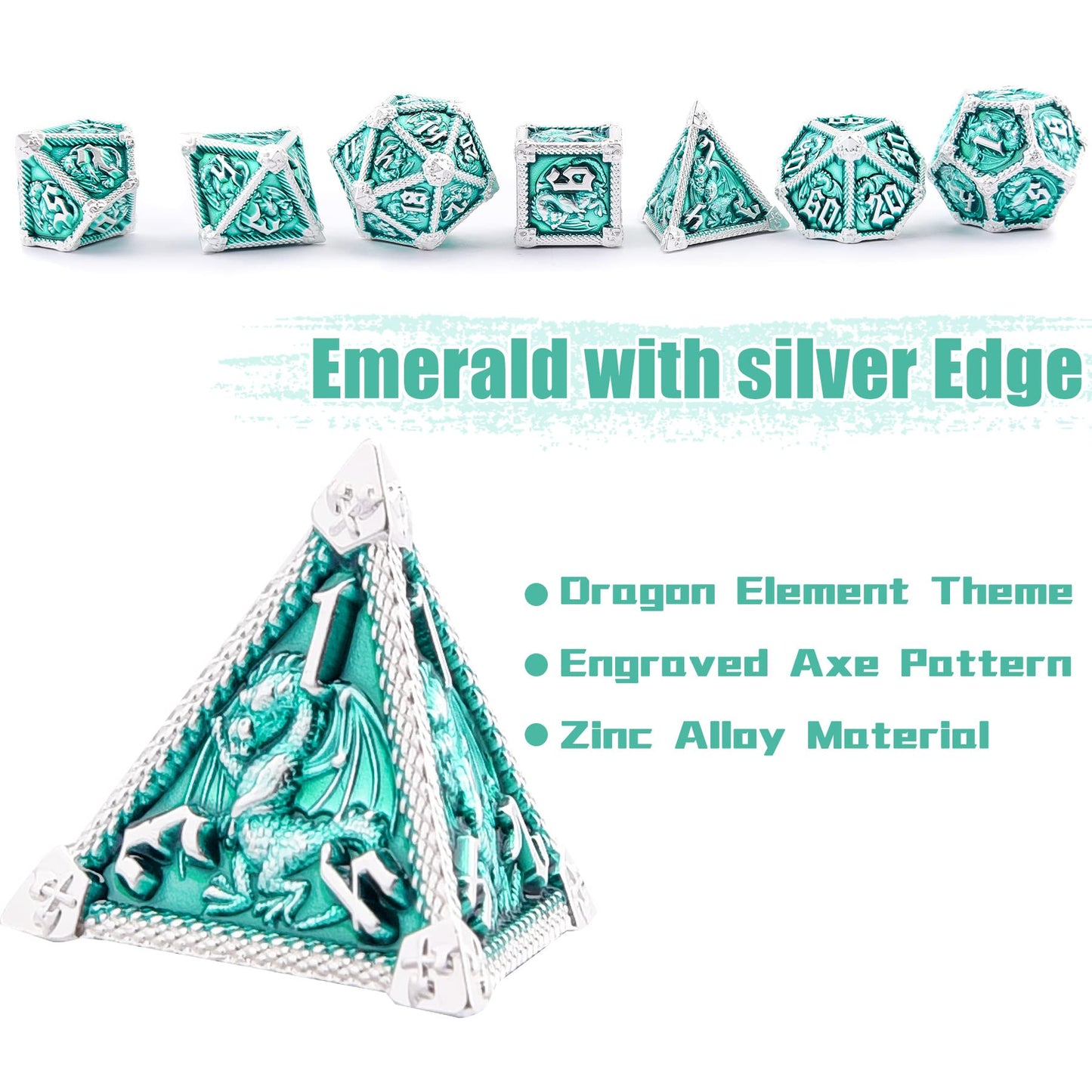 AUSTOR 7-Die Metal DND Dice Set Dungeons and Dragons Polyhedral Roll Playing Dice with Box D20 D12 D10 D% D8 D6 D4 for Pathfinder MTG RPG Board Games