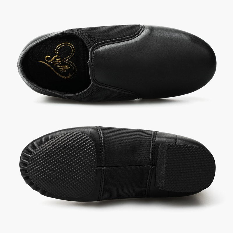 Stelle Jazz Shoes for Girls and Boys PU Leather Slip-On Jazz Dance Shoes (Toddler/Little Kid/Big Kid)(SJ06-Black,8MT