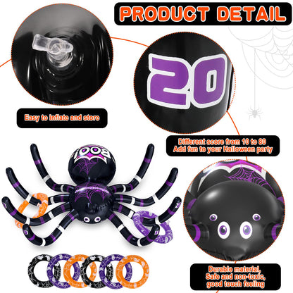 Max Fun Halloween Ring Toss Games for Kids, 2 Pack Inflatable Spiders Set Halloween Party Favor Supplies Holiday Carnival School Decoration Outdoor Indoor Spooky Creepy Game