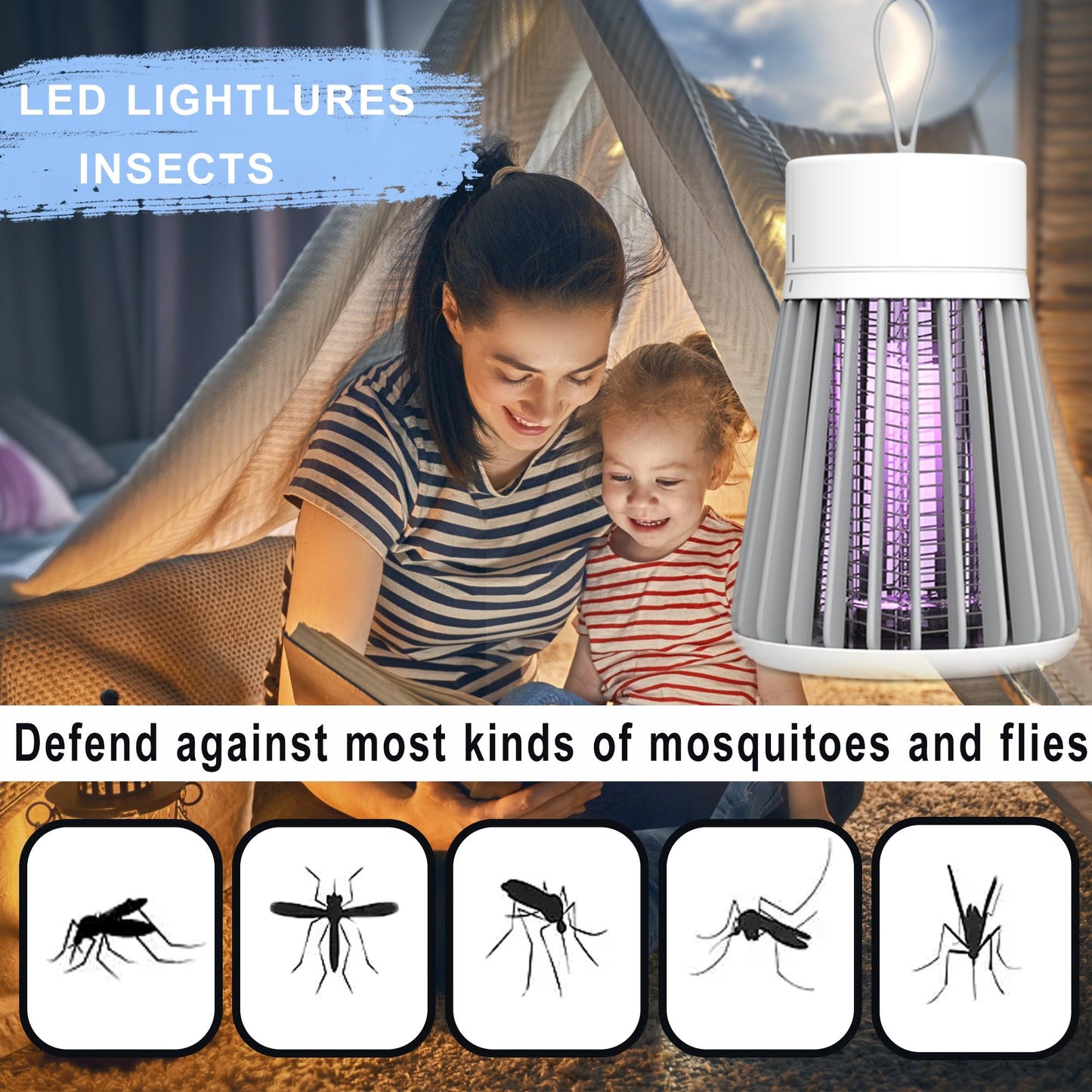 Bug Zapper Indoor Outdoor – Rechargeable Mosquito Zapper and Fly Zapper with UV Light, Portable Insect Killer Trap with Safety Grid, USB Powered for Camping, Home, Garden, Picnic