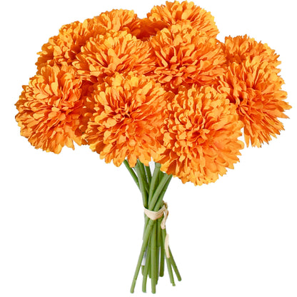 Mandy's Orange Artificial Ball Chrysanthemum 12 Stems Faux Flowers with Bendable Stems for DIY Wedding Centerpiece Fall Decor Home Arrangements