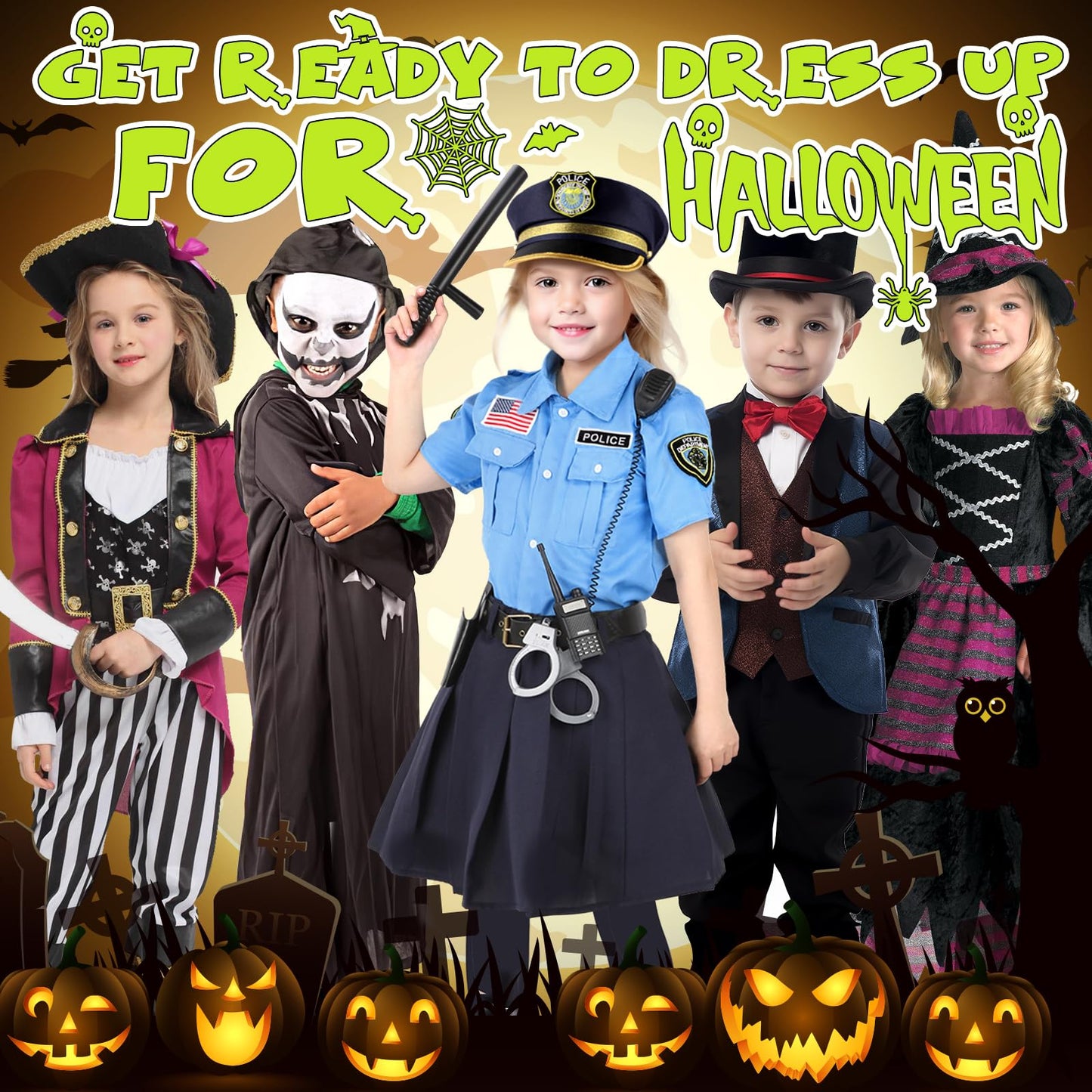 Loscola Police Officer Costume for Kids, Girls Police Costume for Kids, Halloween Costumes for Girl Kid 3-12, Cop Uniform for Girls, Cop Outfit for Party Dress Up