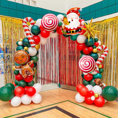 Christmas Balloon Garland Arch Kit, Christmas Balloon Arch with Metallic Green Red White Latex Balloons Snowflake Santa Foil Balloons Candy Cane for Xmas New Year Party Decoration