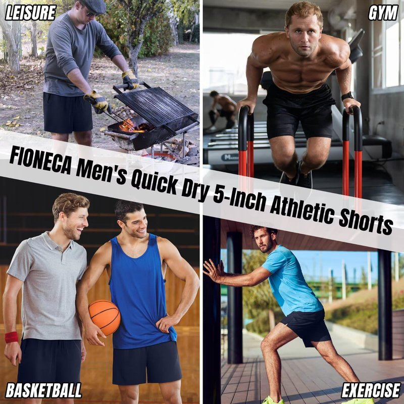 FIONECA 3 Pack Men's Athletic Running Shorts 5 Inch,Quick Dry Gym Workout Shorts with Zip Pockets