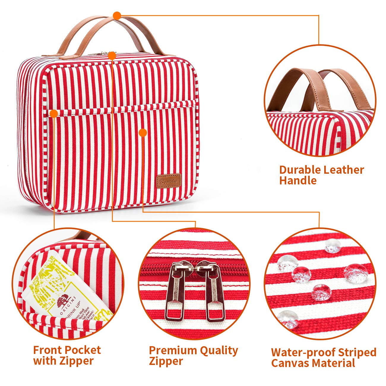 Bosidu Hanging Travel Toiletry Bag, Large Capacity Cosmetic Travel Toiletry Organizer for Women with 4 Compartments & 1 Sturdy Hook, Perfect for Daily Use/Valentines' Day