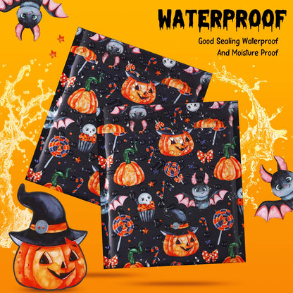 Censen 25 Pieces Halloween Poly Bubble Mailers 8.3 x 9.3 Inch Halloween Envelopes Shipping Bags Resealable Mailers Kraft Bubble Envelope with Resealable Adhesive Waterproof(Bat Style)