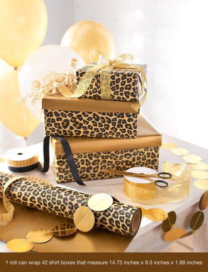 American Greetings Reversible Wrapping Paper Jumbo Roll, Leopard and Gold (1 Roll, 175 sq. ft.)