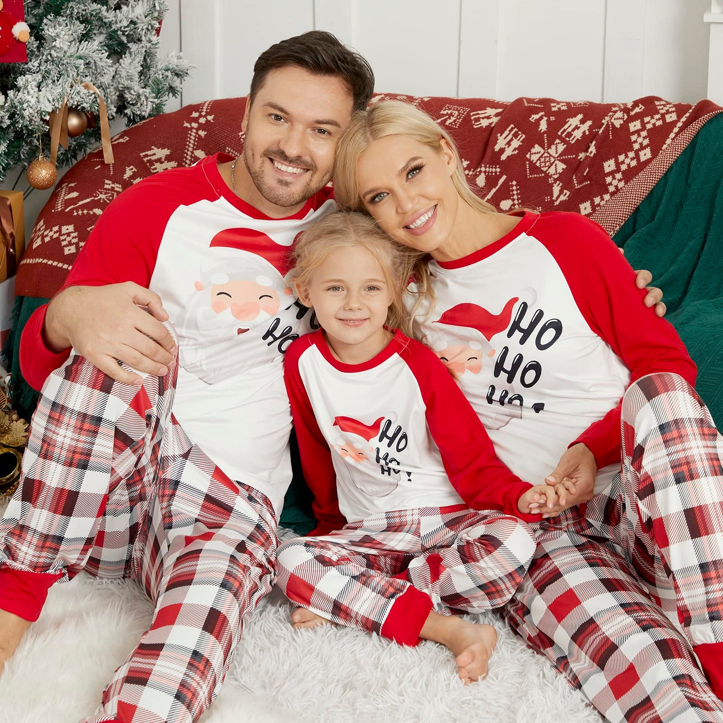 Honwenle Family Christmas Pajamas Matching Sets Soft Long Sleeve Family Christmas Pjs Sleepwear Holiday Lounge Set