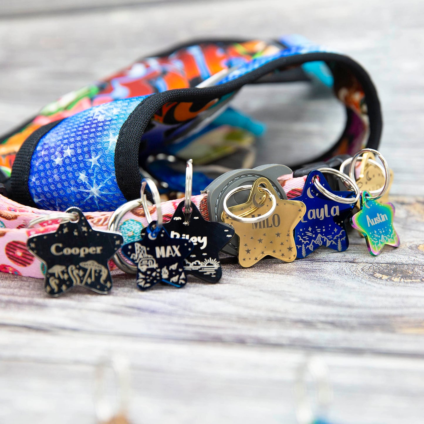 Personalized Dog Tag with 5 Lines of Custom Deep Engraved Durable Stainless Steel Pet ID Name Tag Designer Regular Size Star