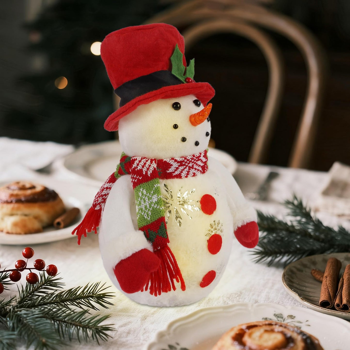 Cllayees 13.5 Inch Lighted Christmas Table Decorations, LED Lighting Snowman Tabletop Figurine, Winter Xmas Decor for Home Indoor Kitchen Room Holiday Party