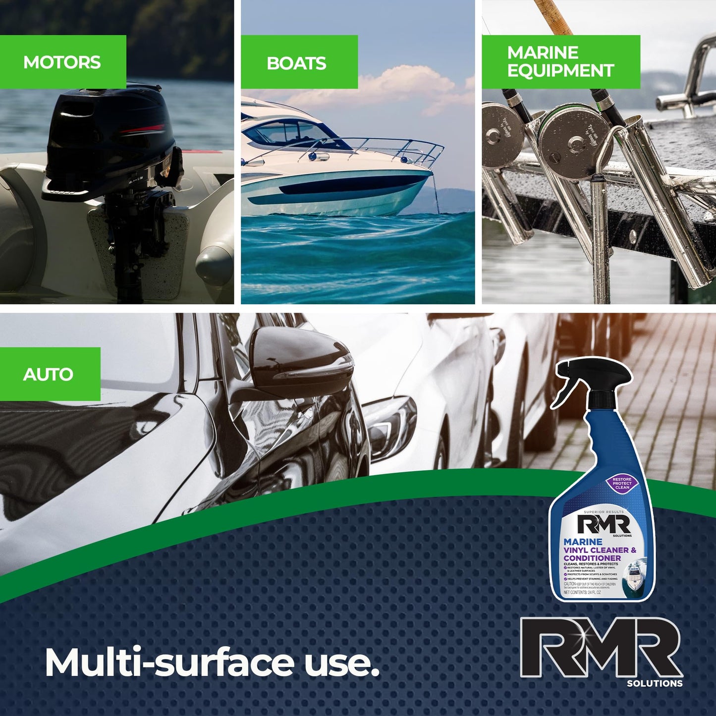 RMR Marine Vinyl Protector, Condition, Clean, & Protect Vinyl, Plastic, & Leather, Multi-Surface Boat, Car, & RV Cleaner & Stain Remover