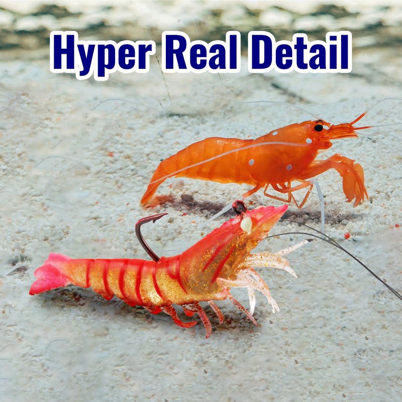 CASTSTRIKE 3Pcs Shrimp Fishing Lures for Saltwater and Freshwater Soft Bait Pre-Rigged Glow Eyes Lifelike Silicone Prawn Jig for Bass Trout Redfish Flounder Crappie Snook Walleye Fishing (3.5 in 3pcs)