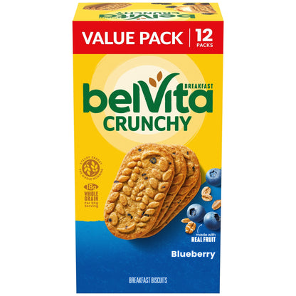 belVita Blueberry Breakfast Biscuits, Value Pack, School Snacks, 12 Packs (4 Biscuits Per Pack)
