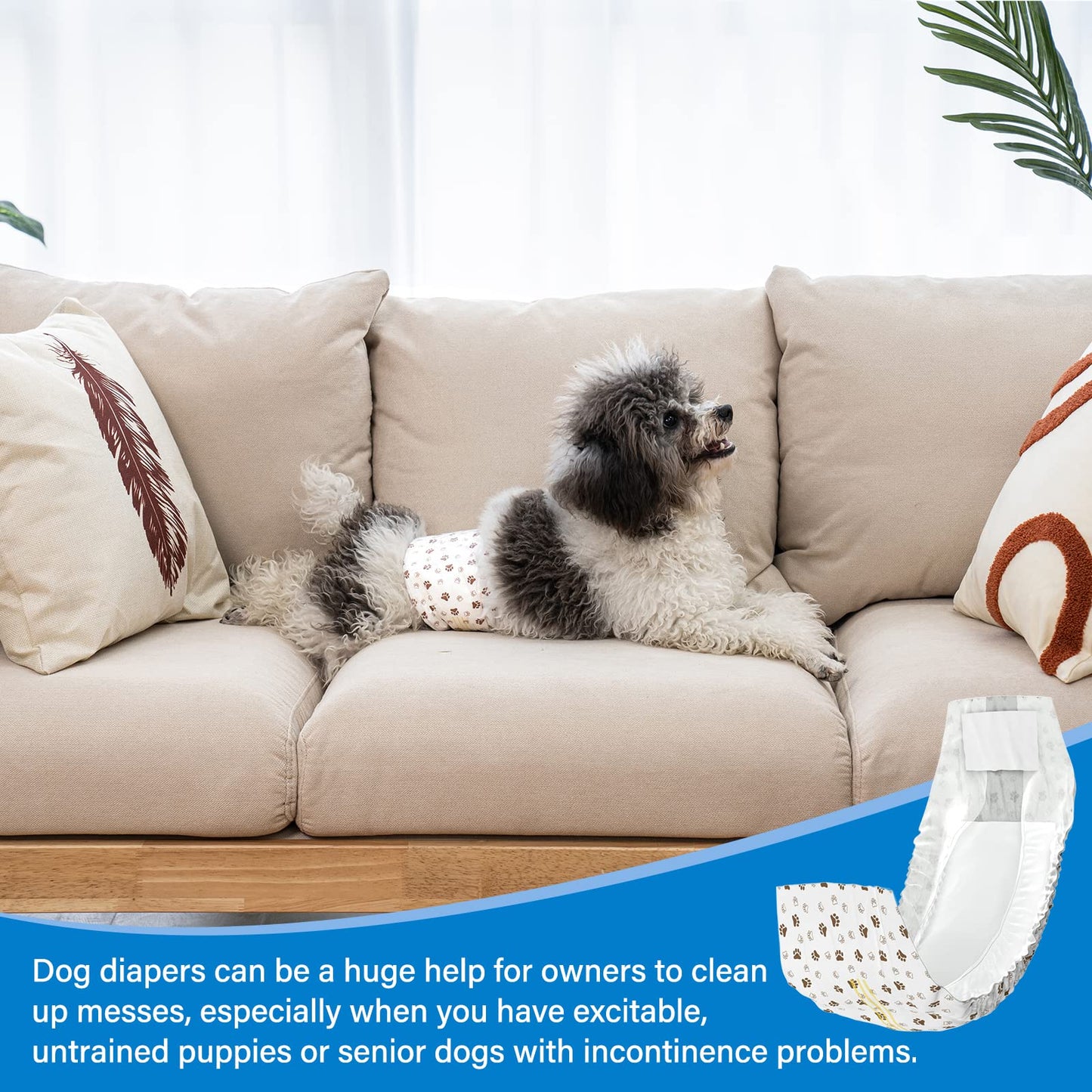 Pet Soft Dog Nappies Male- 20 Counts Disposable Male Dog Wraps, Super Absorbent Puppy Dog Diapers Incontinence Nappy Wraps with Wetness Indicator (S-20 Count)
