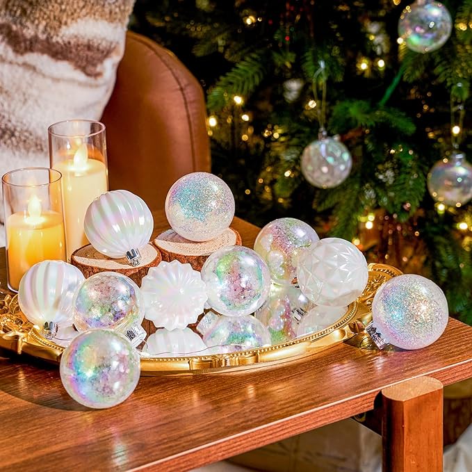 JORNOY Christmas Balls Ornaments, 30ct Shatterproof Xmas Tree Decorations, Hanging Bulbs Baubles Set with String for Holiday Home Party Decor, 2.36 inch/60mm, Iridescent
