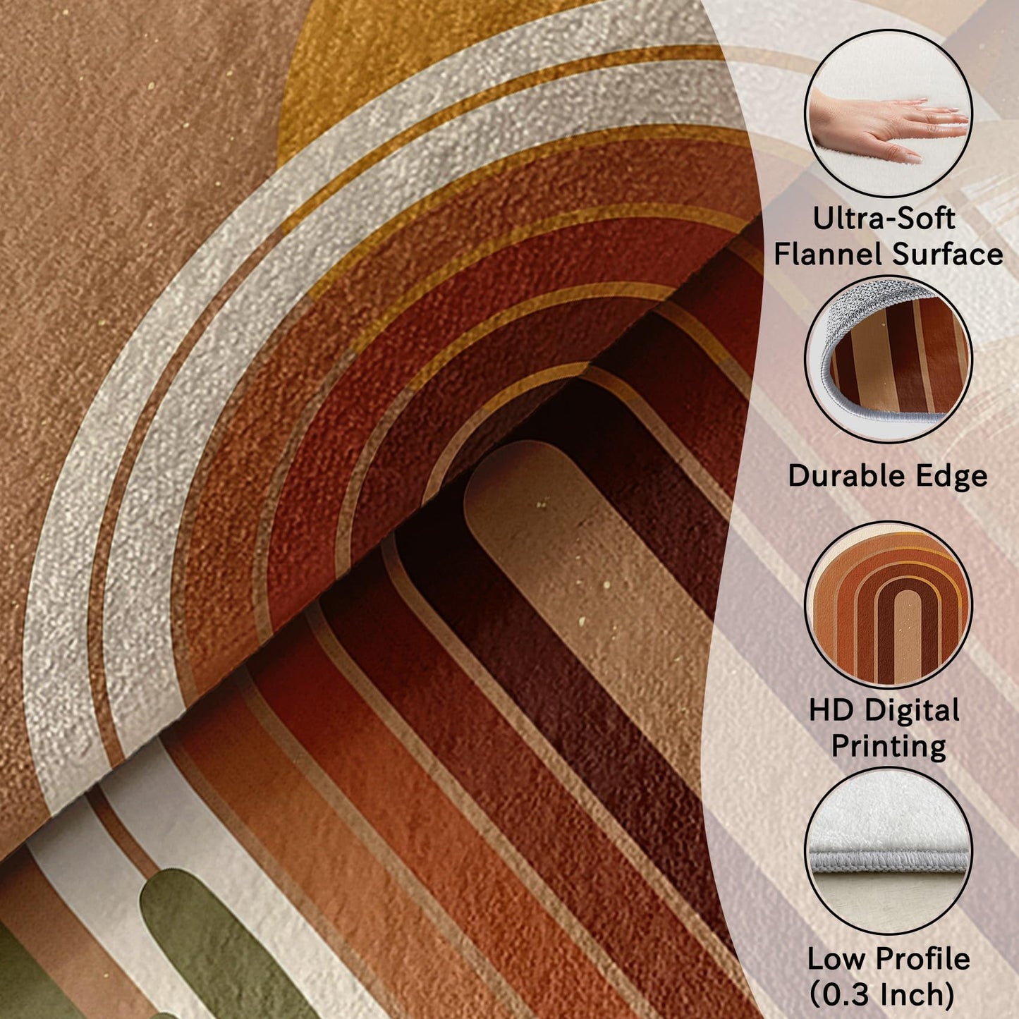 Phtbz Mid Century Rugs 8x10-7x10 ft, Abstract Rug, Modern Geometric Cactus Area Rugs for Living Room Bedroom, Boho Earth Tone Sun Rainbow Washable Rug Non-Slip Carpet, Mid Century Home Decor & Gifts