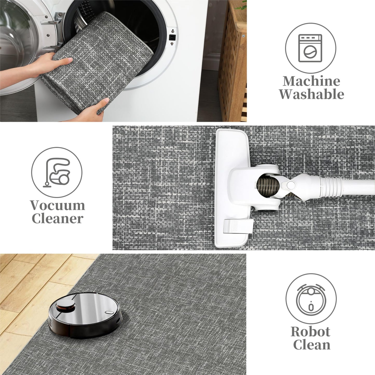 Garvee Modern 6x9 Living Room Rug Solid Color Throw Rugs with Rubber Backing Washable, Non Shedding Stain Resistant Textured Mats Low Pile Soft Neutral Carpet for Bedroom Nursery Bathroom, Grey