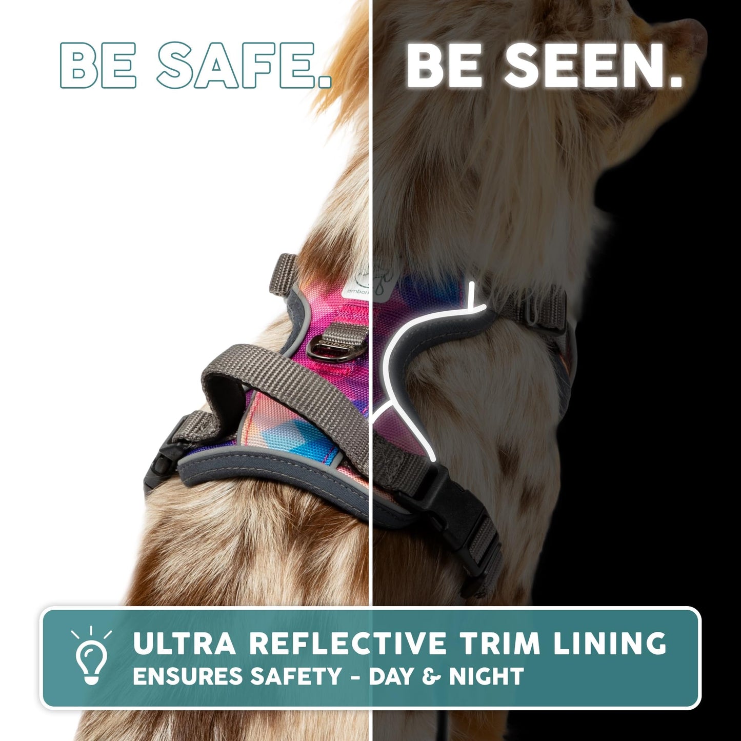 Embark Adventure Dog Harness, Reflective Trim No Pull Harness for Medium Sized Dog - Military Grade Nylon, Front Clip with Gel Lined Handle. Soft & Padded Puppy