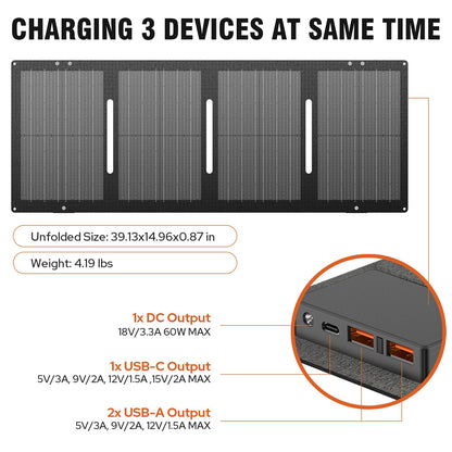 Portable Solar Generator, 300W Portable Power Station with Foldable 60W Solar Panel, 110V Pure Sine Wave 280Wh Lithium Battery Pack with USB DC AC Outlet for Home Use RV Van Outdoor Camping-Orange