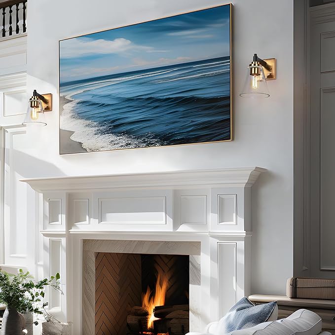 KSANA Wall Sconces, Black and Gold Wall Lights for Bedroom, Wall Mounted Lamps with Flared Glass Shade for Living Room, Bathroom,