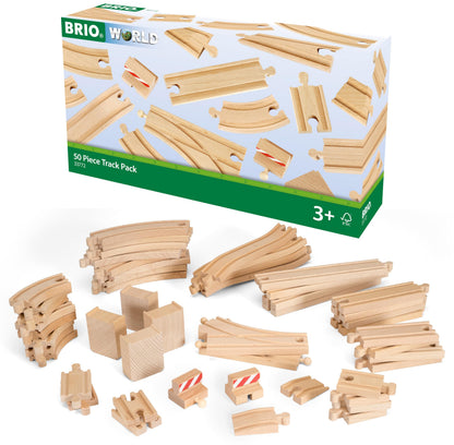 BRIO World 50 Piece Train Track Pack for Kids Age 3 Years Up - Wooden Railway Accessories and Add Ons