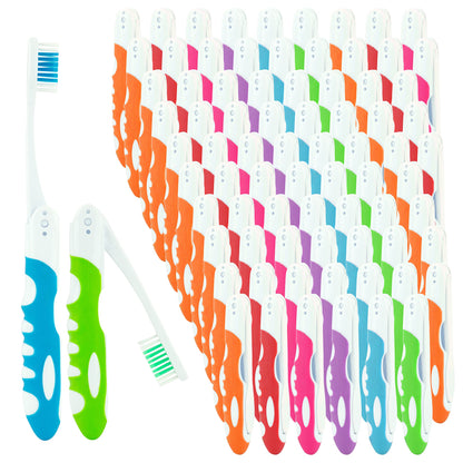 Bulk Portable Toothbrushes, Individually Wrapped, Manual Disposable Travel Toothbrush Set for Adults, Medium Soft Large Head, Multi Color Travel Toothbrush Kit (100 Pack - Medium)