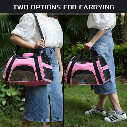 Soft-Sided Foldable Cat/Dog/Pet/Puppy Carrier Bag,Portable Pets Travel Carriers For Cats/Dogs/Pets With Shoulder Strap & Removable Mat,Durable Comfort Cat Basket Airline Approved(Pink,Small)