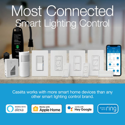 Lutron Caseta Smart Switch 3-Way Kit, with Pico Remote, Wallplate, Wall Bracket for LED Lights and Fans, 5 Amp, Neutral Required, P-PKG1WS-WH