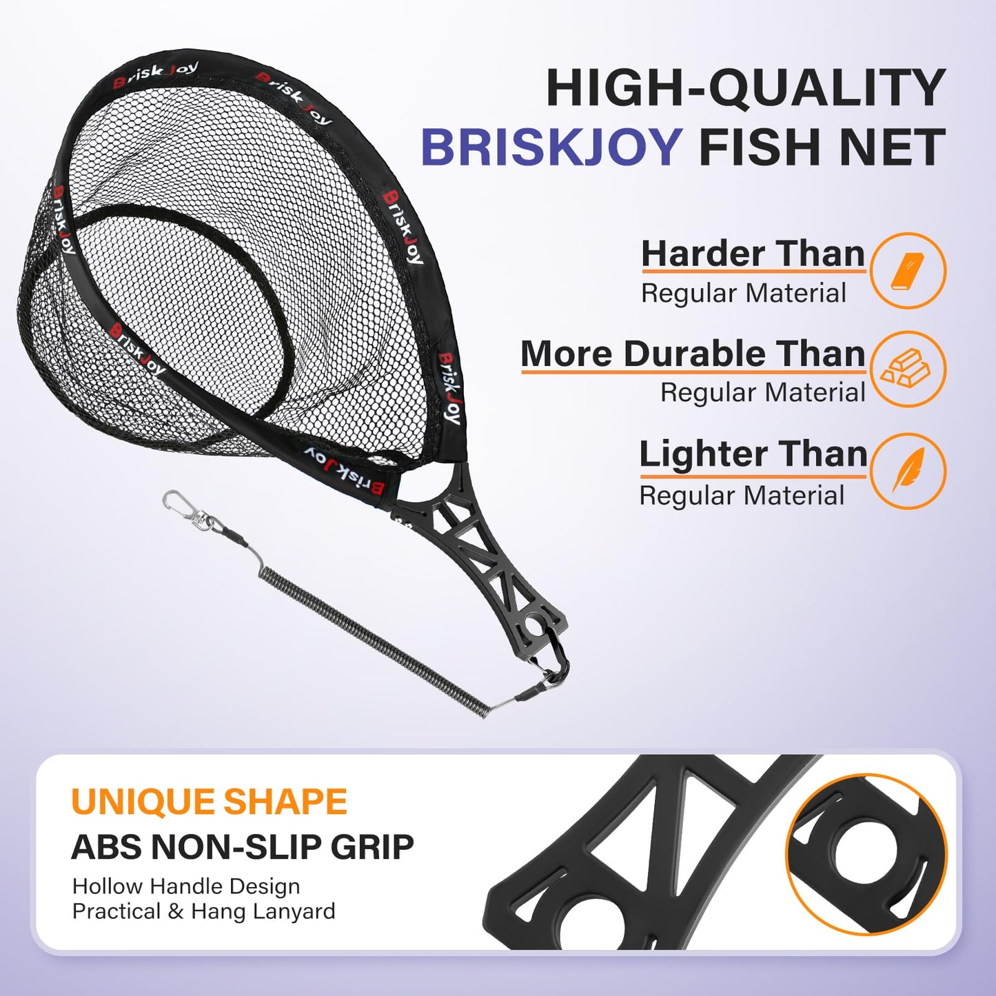 BriskJoy Fly Fishing Net – Foldable Trout Net for Tenkara, Kayak & Wading, Ultralight Hiking & Backpacking Landing Net with Rubber Coated Mesh for Catch and Release, Includes Storage Bag & Lanyard