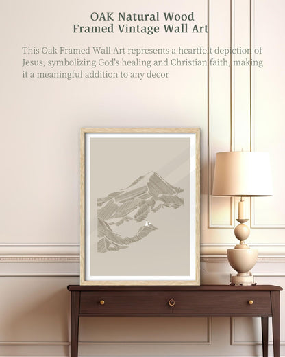 iHery Natural OAK Wood Jesus and Peter Walk on Water Framed Wall Art, 12x16 in Modern Sketch Bible Verses Canvas Art Decor, Beige Logs Boho Scripture 1Pack for Living Room Bedroom