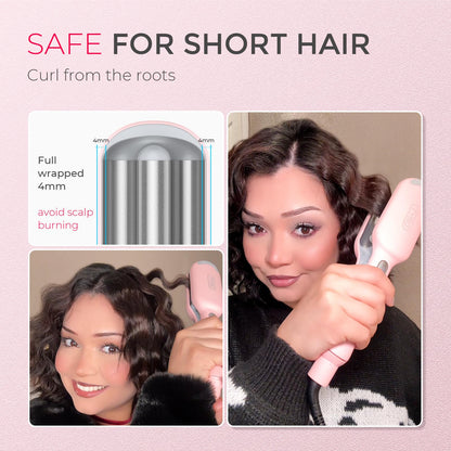 TYMO ROVY Hair Waver Crimper - Hair Curler, Deep Waver Curling Iron, Ionic Curling Wand with Ceramic Tourmaline Barrel for Women, Anti-Scald, Quick & Easy, Dual Voltage, Pink 25mm