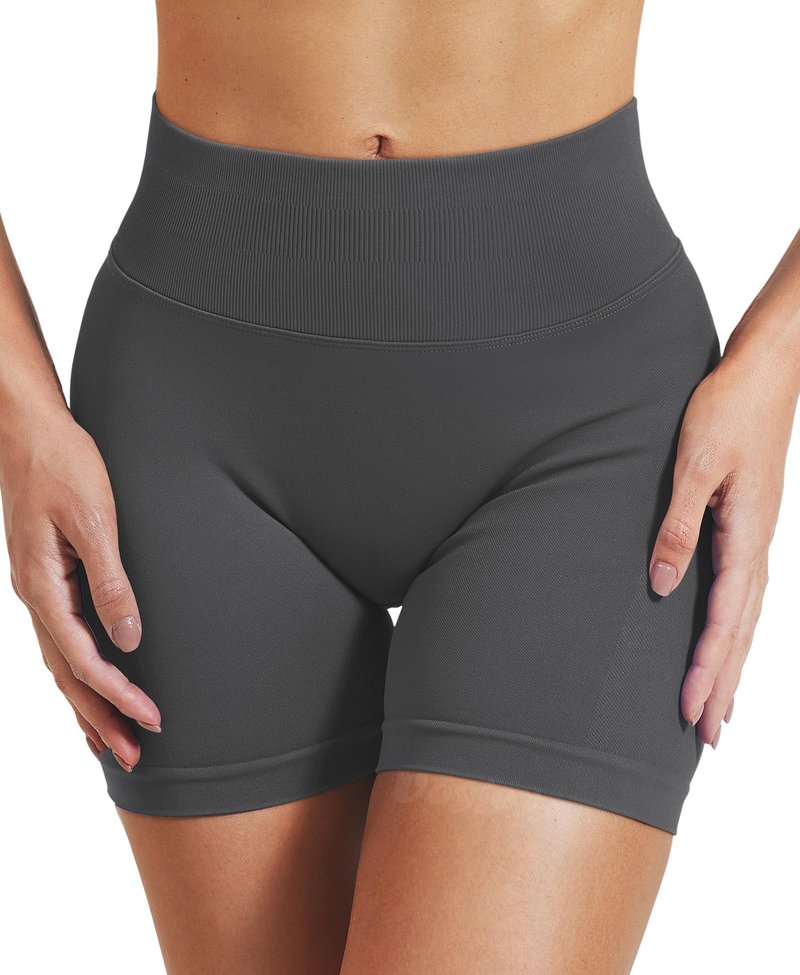 VOYJOY Women Workout Impact Shorts 2.5"/ 3.6"/ 4.5"/ 6" Scrunch Butt Lifting Gym Seamless Booty Biker Shorts Dark Grey