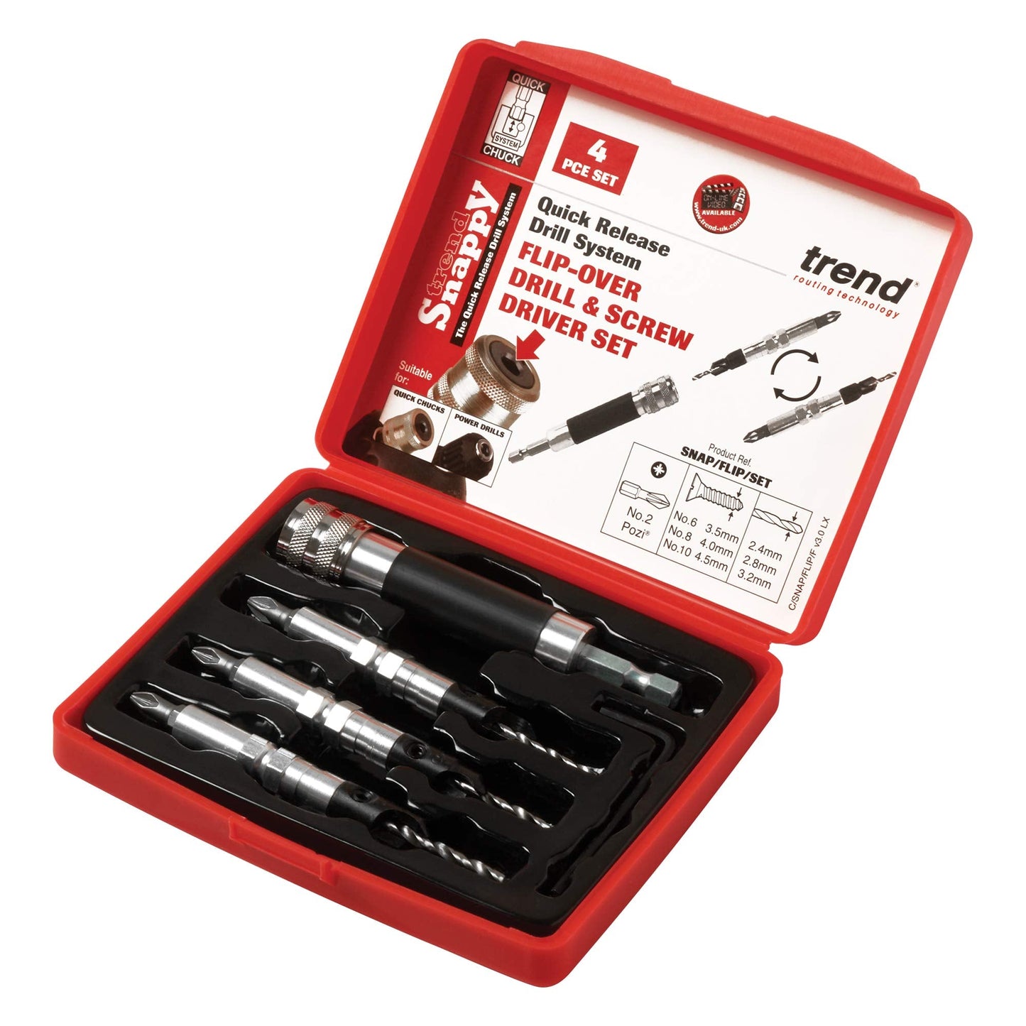 Trend Snappy 4-Piece Flip Over Driver Set, Quick Change & Efficient Piloted Countersinking, SNAP/FLIP/SET