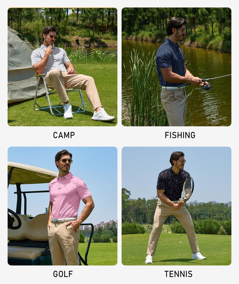 ZITY Mens Golf Polo Shirts Short Sleeve UPF 50+ Performance Moisture Wicking Print Pattern Casual Collared Golf Shirt for Men Black X-Large