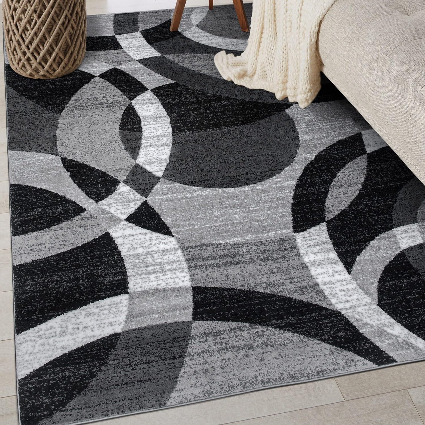Rugshop Gray Modern Geometric Area Rug, Abstract Circles, High-Traffic, Non-Shedding, for Bedroom, Home Office and Small Living Room, 3'3" x 5'