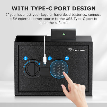 Bonsaii Safe, 0.6 Cubic Safe Box with Electronic Keypad, Removable Shelf, for Valuables Jewelry and Documents in Home, Hotel, or Business, 9.84" x 13.78" x 9.84" Inches, SF002
