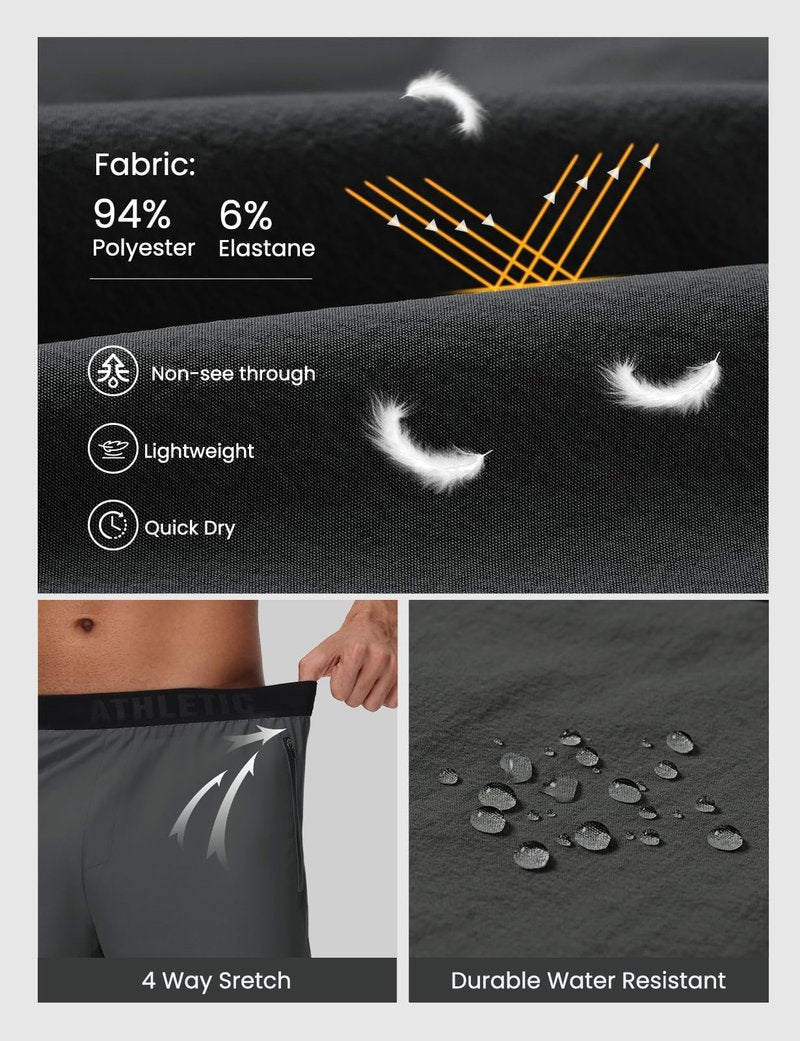 GymBrave Men's 5 inch Athletic Running Shorts with Zipper Pockets Lightweight Quick Dry Workout Gym Shorts for Men Grey S