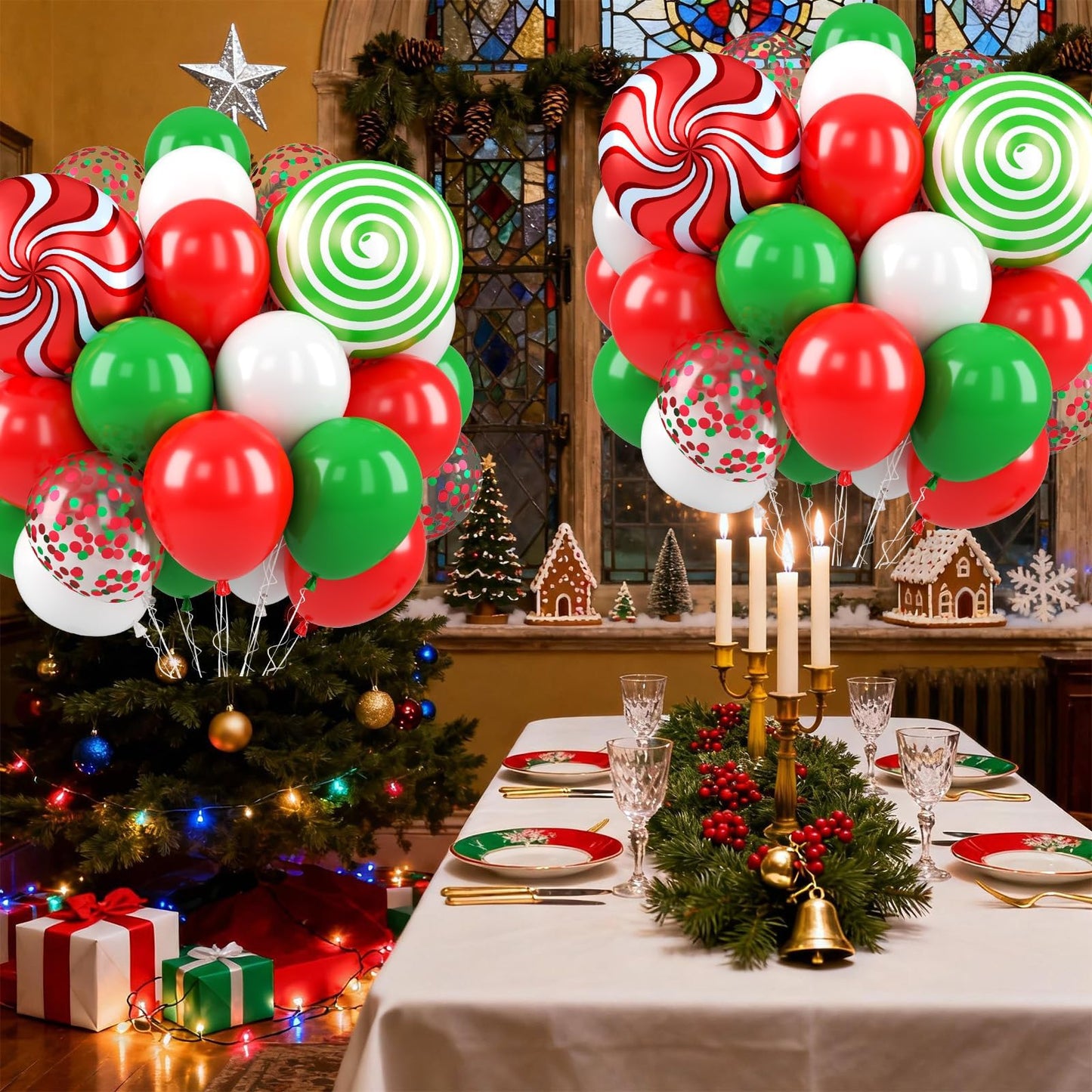 Christmas Balloons,12 Inch Christma Green Red White Balloon,4pcs Foil Candy Balloon for MerryChristma Party Xmas Decorations,Birthday,Baby Shower