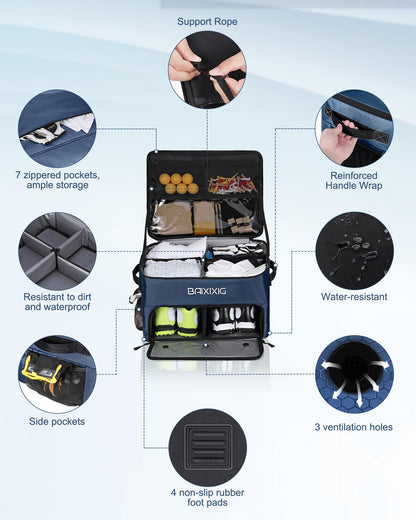 BAIXIXIG Golf Trunk Organizer, 2-Layer Storage with Shoe Pocket, Storage for Golf Accessories, Gifts for Golfers, Blue