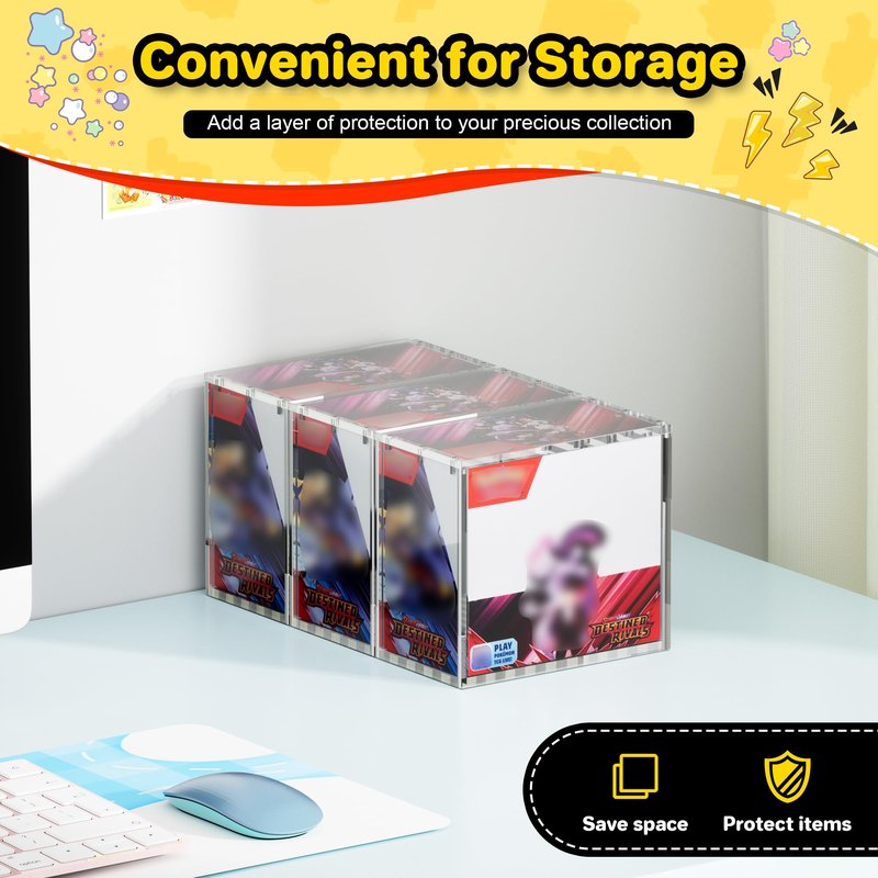 Kisbox 2 PCS PKMN Booster Box Acrylic Case, 5MM Acrylic Display Case, Clear Ultra Boxes for Display Compatible with PKMN Booster Boxes, Dustproof and Waterproof Display Box