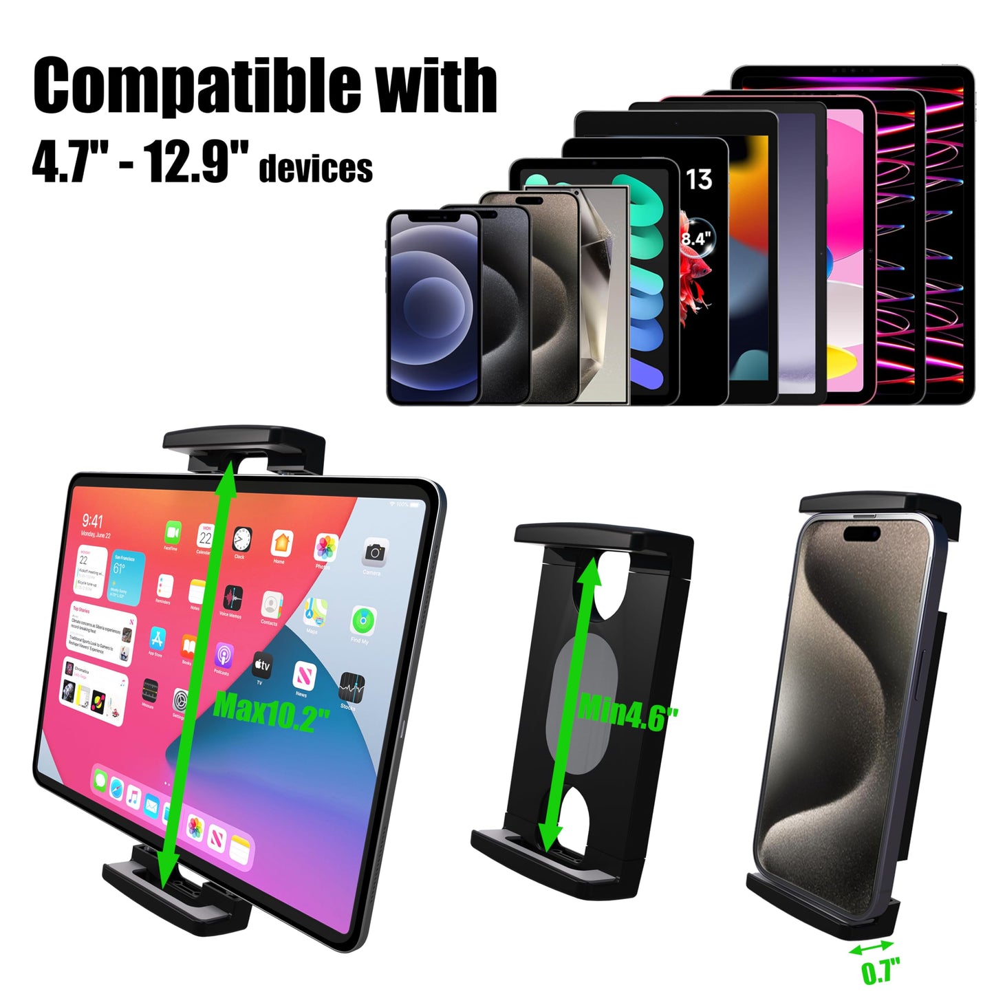 Magnetic Tablet Holder Fridge Tablet Mount for Cabinet Whiteboard Gym Warehouse and More fits 4.7-12.9 inch Phones and Tablets, 360°Adjustable 3.5" Magnetic Base