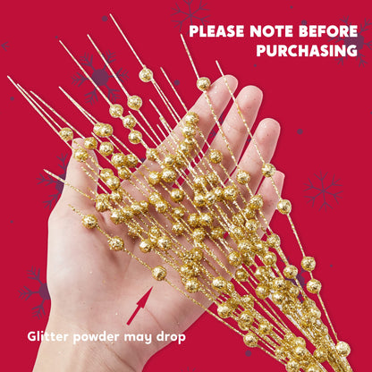 Joiedomi 24 Pcs Christmas Tree Berry Stem (Gold), Decorative Bead Sticks, Glittery Twigs, Picks, Branches for Christmas Tree, Small Vase, Holiday, Wedding, Party (17 Inches, Gold)