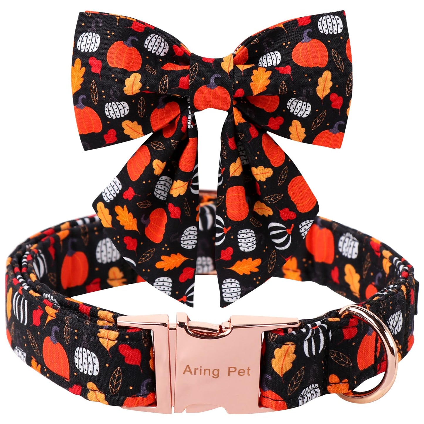 ARING PET Halloween Dog Collar with Bow, Cotton Autumn Black Pumpkin Orange Sailor Bowtie Collars with Metal Buckle for Puppy Small Medium Large Girl Boy Dogs Pets-S