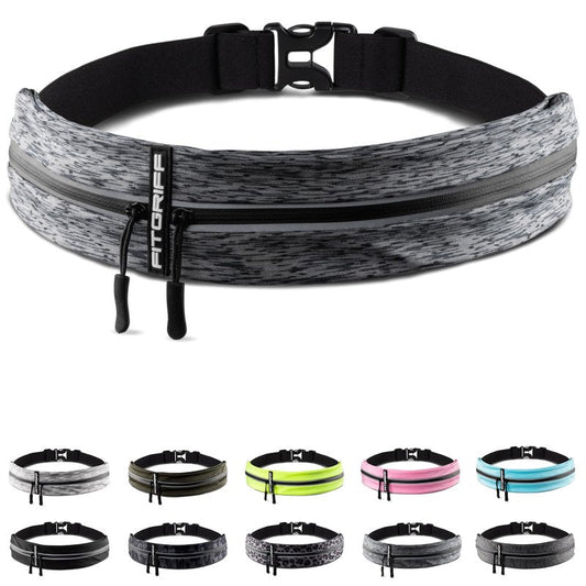 Fitgriff® Running Belt for Men & Women - Secure Jogging Pouch for Phone, Keys & Essentials - For All Cell Phones (Grey 2, 33.5" - 47.5" Waist Size)