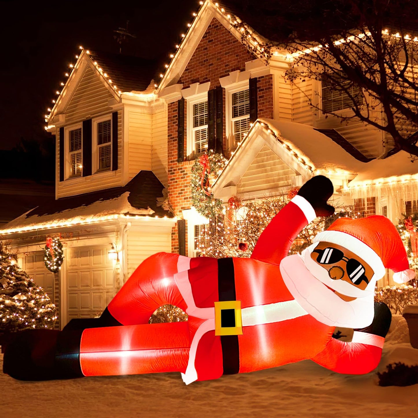 OurWarm 10FT Christmas Inflatables Outdoor Decorations, Giant Inflatable Black Santa Outdoor Inflatables, Christmas Blow Up Yard Decorations for Xmas Outside Lawn Yard Garden