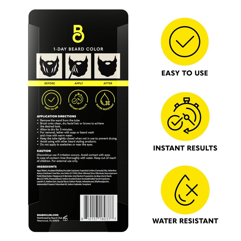 The Beard Club 1 Day Temporary Beard Dye for Men - Light Brown Beard, Mustache & Eyebrow Color for a Fuller, Well-Defined Look, Water & Sweat Resistant, Up to 30 Applications, 0.3 fl oz