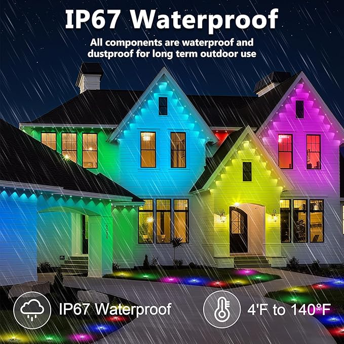 100FT Permanent Outdoor Lights, IP67 Waterproof,for House Roof, Christmas, Holiday, Party, Daily Lighting, Smart RGB Outdoor Lights with Remote APP Control & DIY Scenes